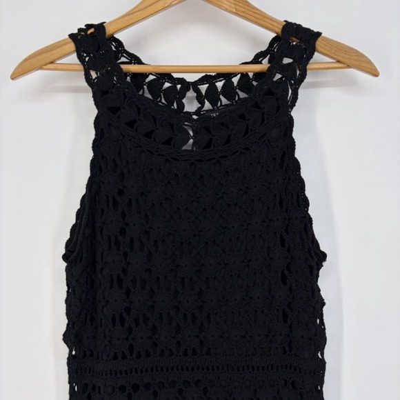 INC International Concepts Dresses & Skirts - INC Silk Blend Crochet Knit Dress L Black Sleeveless Fairy Grunge Witchy Whimsig
